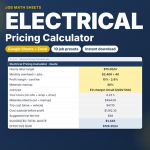Preiskalkulator für Elektriker | Angebotsformular mit Anfahrtskosten, Materialaufschlag und Gewinnspanne | Google Tabellen/Excel
