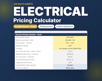 Electrical Pricing Calculator for Electricians | Job Quote Sheet with Trip Fee, Materials Markup & Profit Margin | Google Sheets Excel