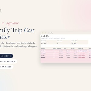 Family Vacation Cost Splitter, Google Sheets Trip Expense Tracker by Household image 2