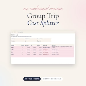 Group Trip Cost Splitter, Google Sheets Vacation Expense Calculator for Friends image 1