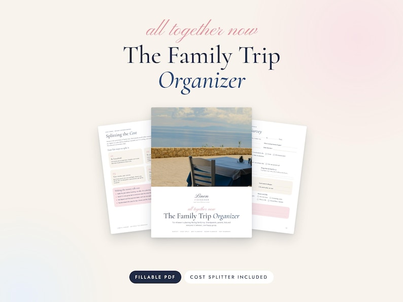 Family Trip Planner Printable, Multigenerational Vacation Organizer, Fillable PDF with Cost Splitter image 1