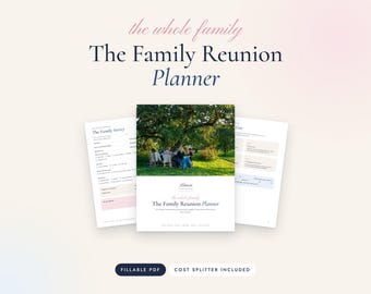 Printbare planner voor familiereünies, reünie-organizer, invulbaar PDF-bestand met kostenverdeling voor het hele gezin
