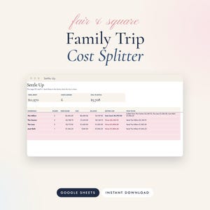 Family Vacation Cost Splitter, Google Sheets Trip Expense Tracker by Household image 1