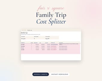 Family Vacation Cost Splitter, Google Sheets Trip Expense Tracker by Household