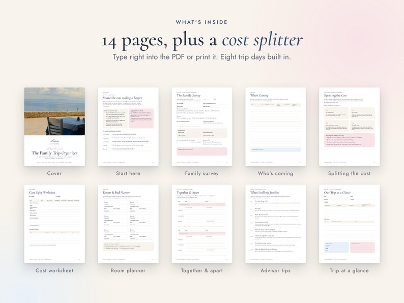 Family Trip Planner Printable, Multigenerational Vacation Organizer, Fillable PDF with Cost Splitter image 3