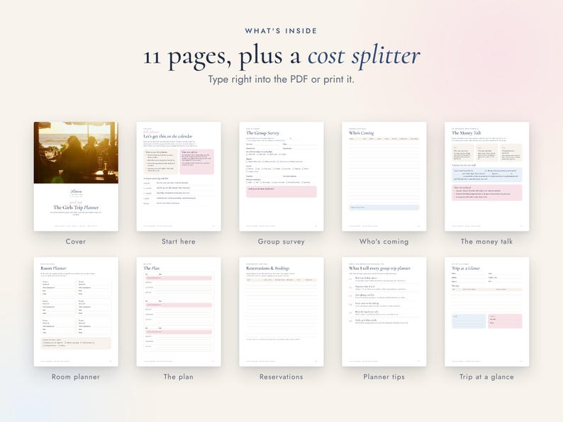 Printbare planner voor een meidenuitje, groepsreisplanner, invulbaar PDF-bestand met kostenverdeling afbeelding 2
