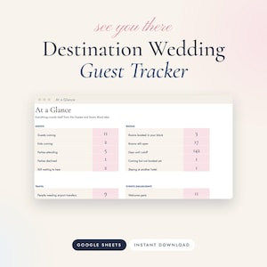 Destination Wedding Guest Travel Tracker, Google Sheets Room Block and RSVP Spreadsheet
