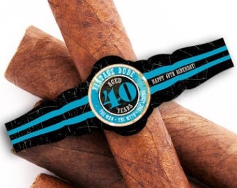 40th Birthday Custom Cigar Bands - Birthday Cigar Labels -  Birthday Favors - Vintage Dude - (16 qty)