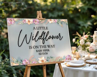 Wildflower Baby Shower Sign, Floral Welcome Acrylic Signage, Flower Signs