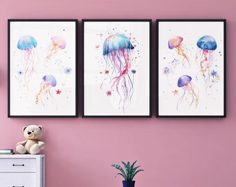 Colorful Jellyfish, Beach Prints, Coastal Wall Art Decoration, Ocean Wallart
