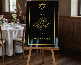 Elegante cartel de bienvenida para Bat Mitzvah: Decoración acrílica personalizada para la celebración de la mayoría de edad judía.