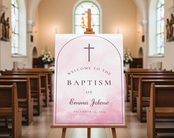 Girl Baptism Cross Welcome Sign, Church Ceremony, Entrance Signage, Religious Event