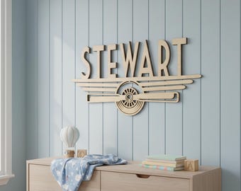 Aviation Decorations, Airplane Name Sign, Nursery Wood Hanging Decor