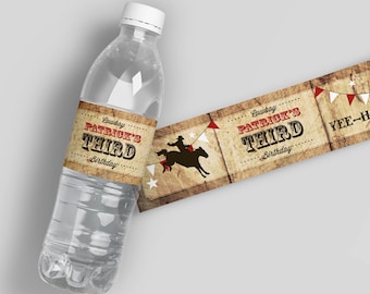 Rodeo Party Decor, Cowboy Birthday Water Labels, Personalized Western Kid Favors