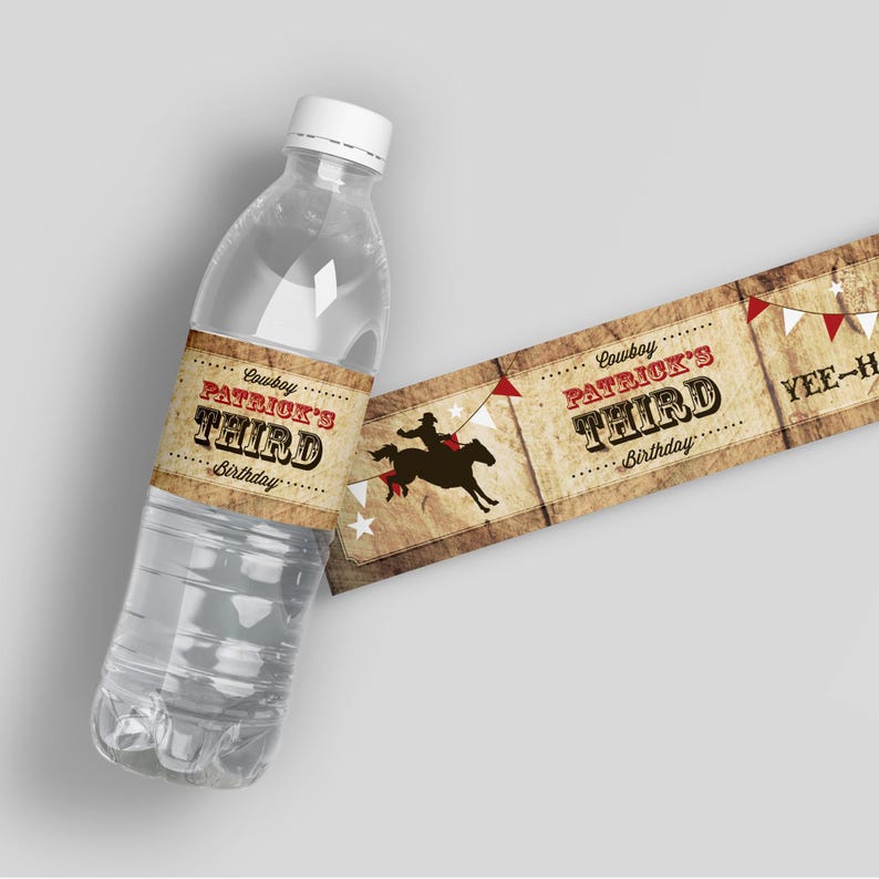 Rodeo Party Decor, Cowboy Birthday Water Labels, Personalized Western Kid Favors immagine 1