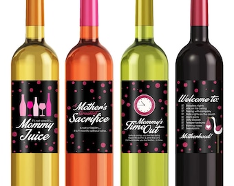 New Mom Gift Wine Labels - New Mom Milestones - Baby Shower Gift - Funny New Mom Gift