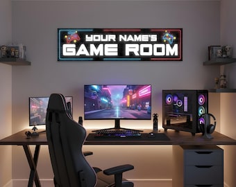 Game Room Printed Sign, Custom Arcade Wall Art, Neon Printed, Personalized Gamer Gift