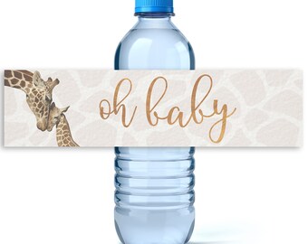 Giraffe Baby Shower - Giraffe Water Bottle Labels -Baby Shower Labels  -Water Bottle Labels -Oh Baby - Baby Shower Water -Baby Shower Favors