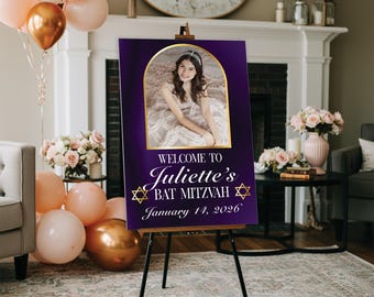 Personalized Bat Mitzvah Welcome Sign, Custom Photo Keepsake