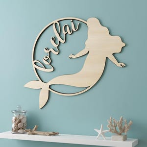 Mermaid Name Sign Nursery, Kids Room Decor, Wood Cut Out