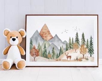 Mountain Nursery Decor, Forest Wall Art, Adventure Decorations