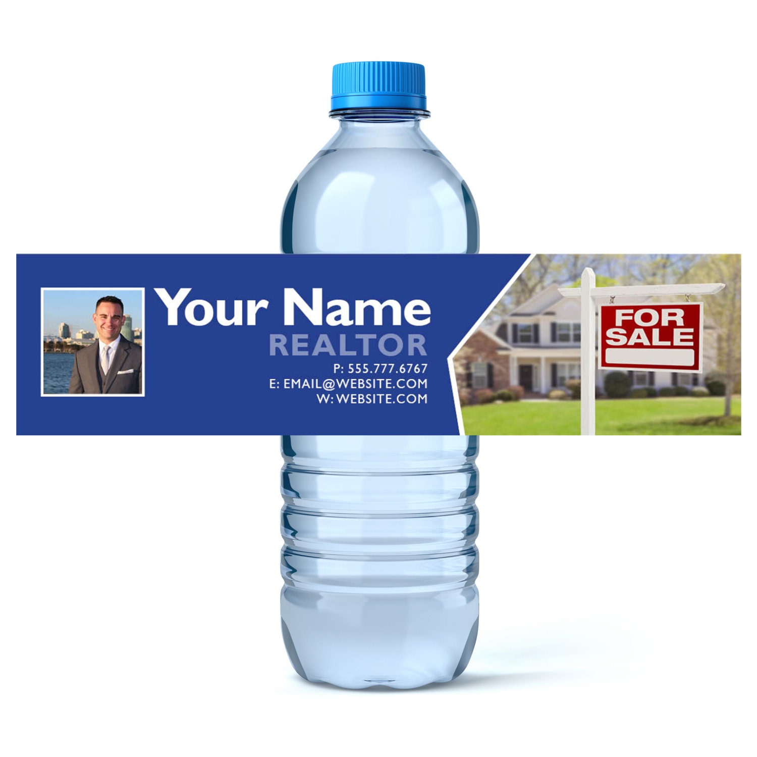 Custom Water Bottle Labels - Real Estate Business Water Labels - Custom Logo Water Bottle Labels - Business Water Bottle Labels