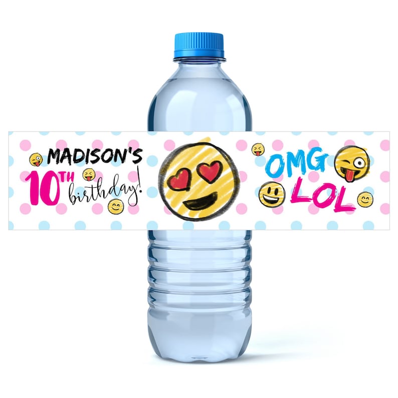 Emoji Birthday Water Bottle Labels Birthday Water Bottle Etsy
