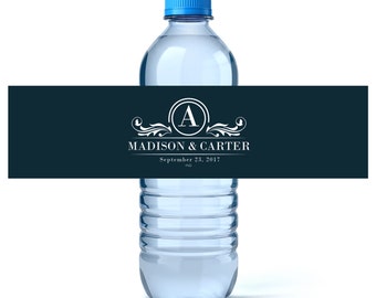Monogram Water - Monogram Water Labels - Wedding Water Labels - Wedding Favors - Custom Water Bottle Labels Wedding