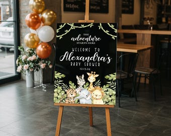 Jungle Safari Baby Shower Theme,  Wild Animals Decorations, Welcome Adventure Begins, Personalized Welcoming Acrylic
