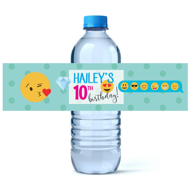 Emoji Birthday Water Bottle Labels Birthday Water Bottle Etsy