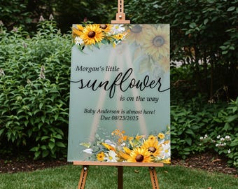 Sunflower Baby Shower Welcome Sign, Boho Rustic Floral Gender Neutral Acrylic