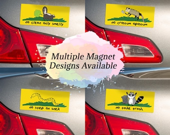 Funny Political Magnetic Bumper Sticker, Gadsden Flag Parody, Raccoon, Snek, Opossum, Skunk