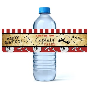 Pirate Birthday Water Bottle Labels Birthday Water Bottle Label Personalized Water Bottle Ahoy Matey Pirate Party Decor image 1