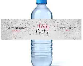 Custom Water Labels - Birthday Water Label - Milestone Birthday - 30th Birthday - Water Bottle Wraps - Water Bottle Label