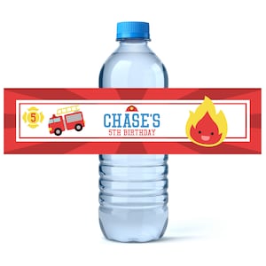 Kid Birthday Firefighter Theme Decor,  Custom Labels For Water Bottle, Kids Party Favor