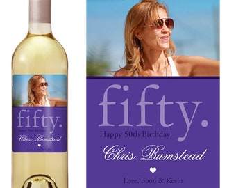 50th Birthday- Personalized wine label - Birthday Wine label - Custom Wine Label - Photo Wine Label - Milestone Birthday