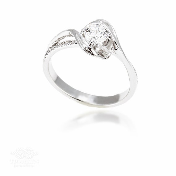 Wave Engagement Ring Unique Engagement Solitaire Wave Engagement Ring with