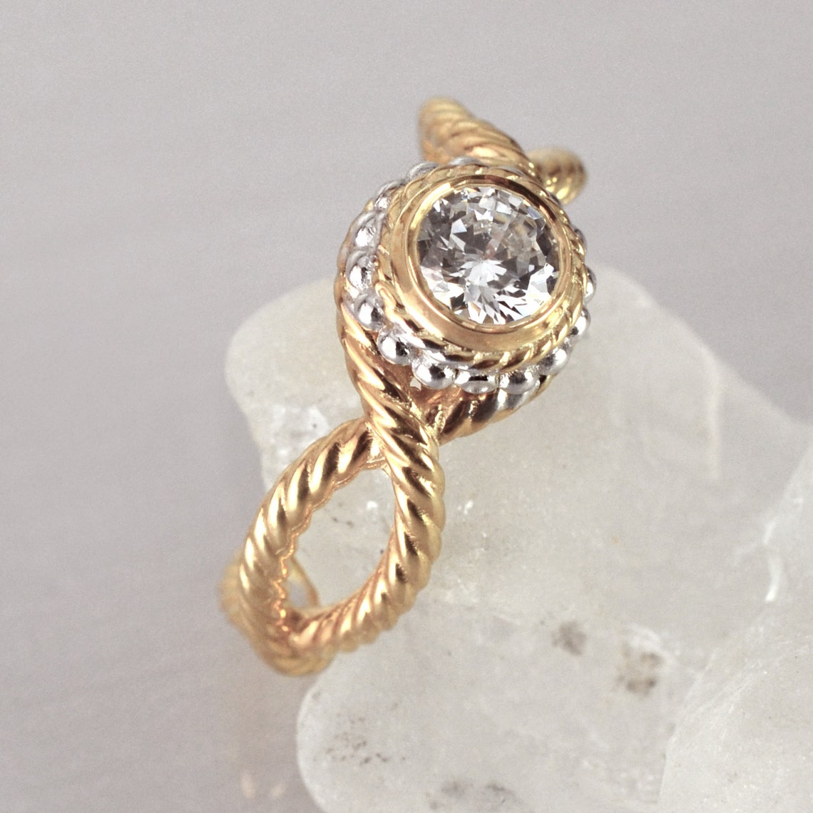 Twisted Rope Engagement Ring Vintage Engagement Ring Bezel Etsy
