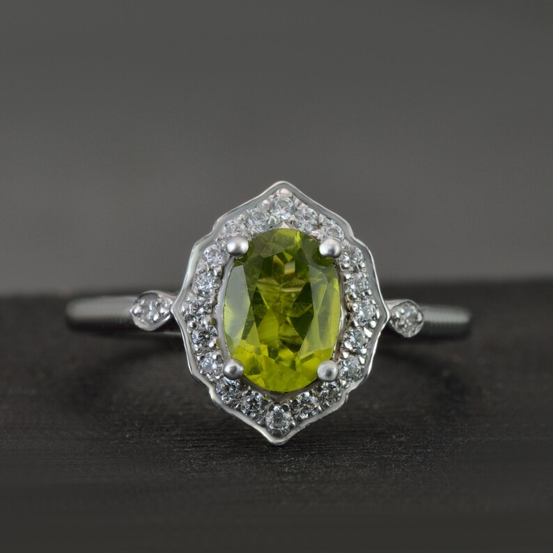 Natural Peridot Engagement Ring Diamonds Ring Promise | Etsy