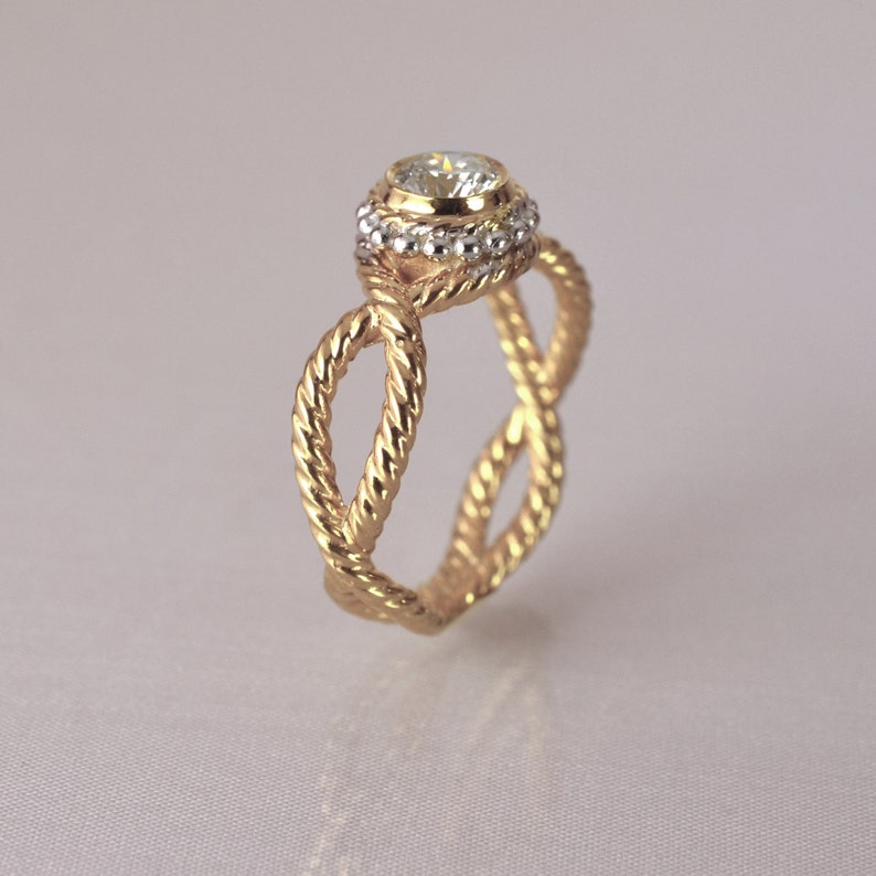 Twisted Rope Engagement Ring Vintage Engagement Ring Bezel Etsy
