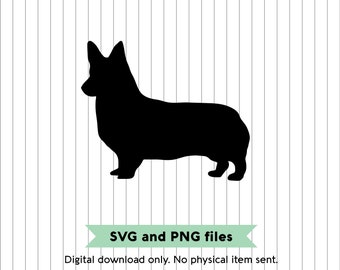 Op de afbeelding: Zwarte silhouet van een Welsh Corgi hond. SVG- en PNG-bestanden. Alleen digitaal downloaden. Er wordt geen fysiek item verzonden.