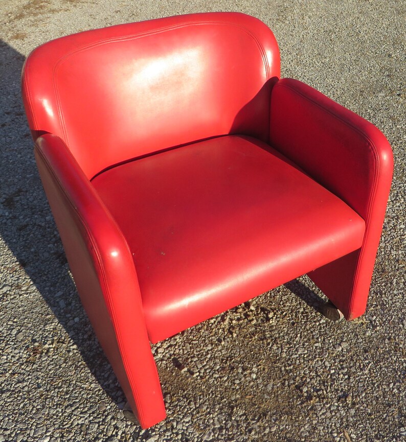 Mid Century Red Club Chair On Wheels Great Form