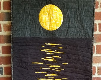 Moonshine Quilt, Moon on the water, Art Quilt, "Moonshine", Fiber Art, Landscape Quilt, Wall hanging, Textile Art, READY TO SHIP