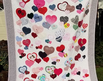 Baby Clothes Quilt, Baby's 1st year Quilt, Heart Quilt, Custom Quilt, DEPOSIT