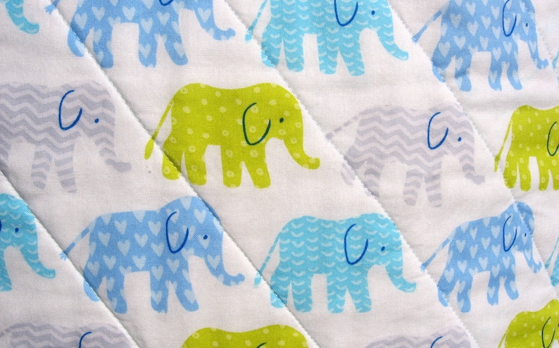 Organic Baby Quilt Baby Quilt Elephant Quilt Blue Chevron Quilt Unisex Baby Quilt READY TO SHIP Bamboo Batting