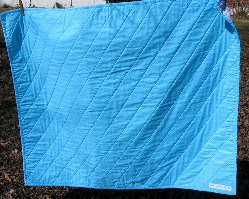 Organic Baby Quilt Baby Quilt Elephant Quilt Blue Chevron Quilt Unisex Baby Quilt READY TO SHIP Bamboo Batting