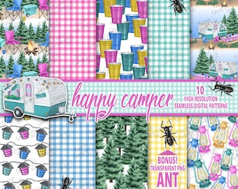 CAMPING Papier | Camping Muster |  Digitales Papier | Sofortdownload
