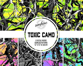 TOXIC CAMO Muster | TOXIC Camo Papier | Nahtloses Muster | Digitales Papier | Basteln Scrapbooking Kunst | Camoflage Muster