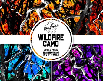 WILDFIRE CAMO Muster | FEUER Camo Papier | Nahtloses Muster | Digitales Papier | Basteln Scrapbooking Kunst | Camoflage Muster