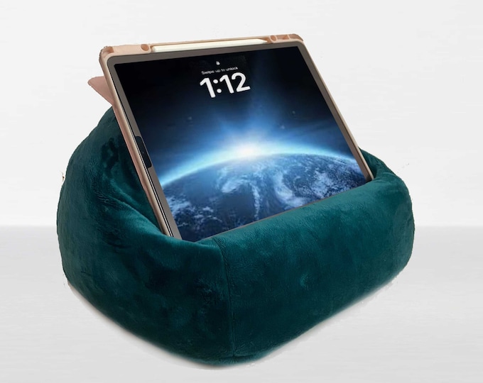DEEP SEA Teal  iPad Pouf, Tablet Pouf, Book Pouf, Bean Bag Pillow for Book, Nook or Kindle, Fuzzy Soft Minky, Deep Sea Teal, Made in the USA